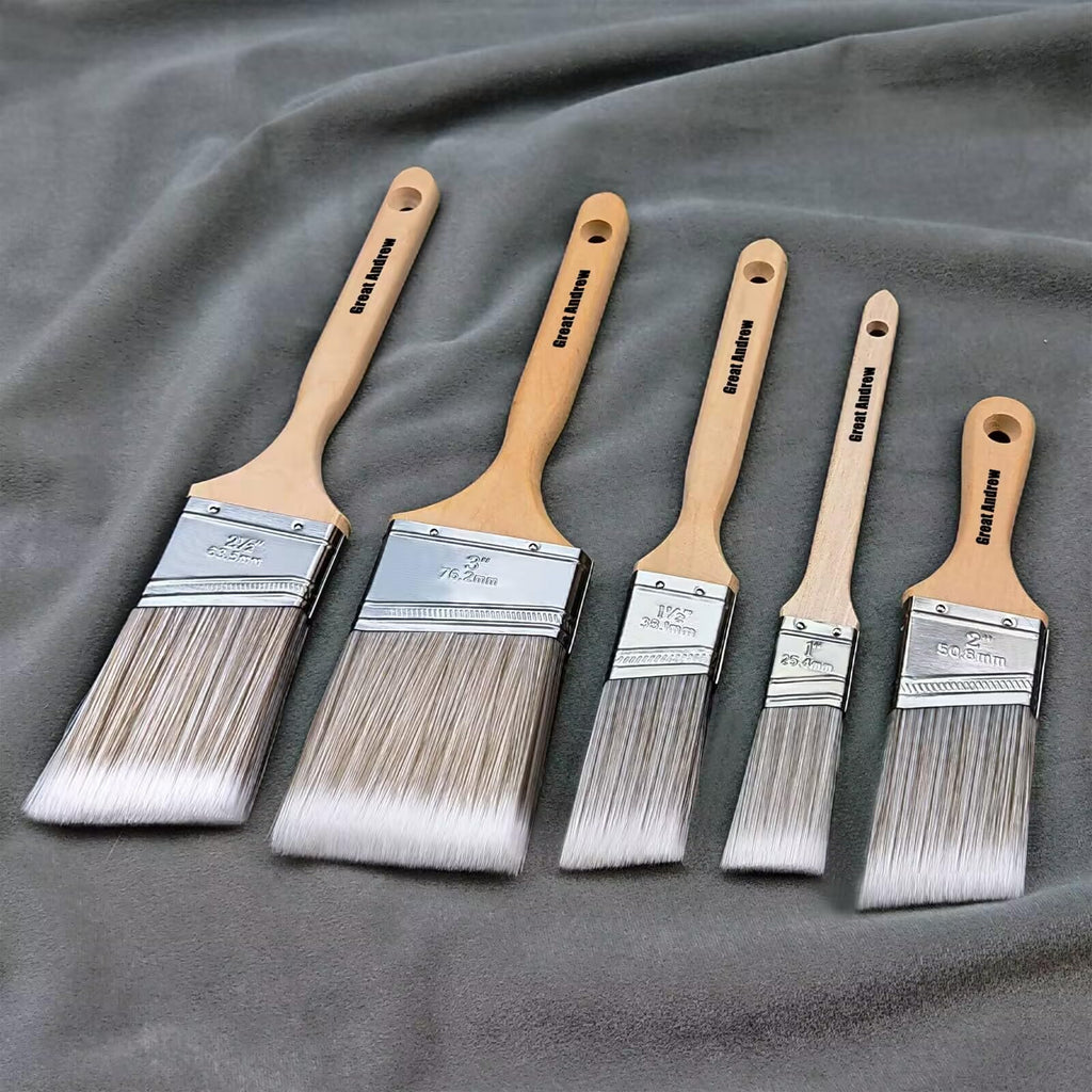 Great Andrew 10 Pack Paint Brushes Bulk (1" 1.5" 2" 2.5" 3") Set, Angle Sash Brushes for Trim, Walls, Wood, Stain Brushes for Painting House & Exterior, Latex, Oil