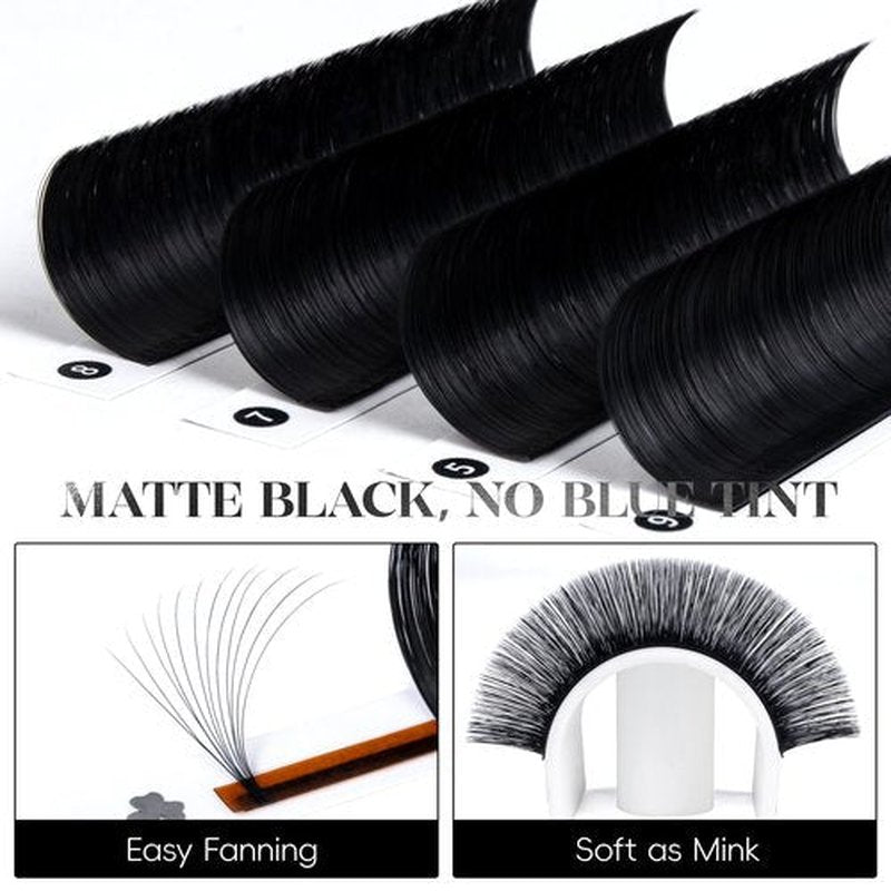 Befer Volume Easy Fan Lashes Extensions, 0.05CC Curl 15mm Matte Black Volume Eyelash Extensions, Fluffy Matte Black Super Soft Self Fanning Eyelash Extensions CC Curl Professional Easy Fan Lashes