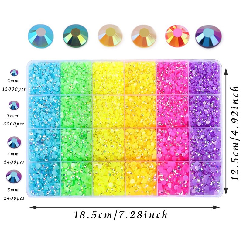 YAEISM 22800Pcs Flatback Rhinestones Multi Sizes Colorful Jelly Rhinestones Resin 6 Colors AB Nail Gems for Crafts Makeup Face Tumblers DIY Decoration 2/3/4/5mm