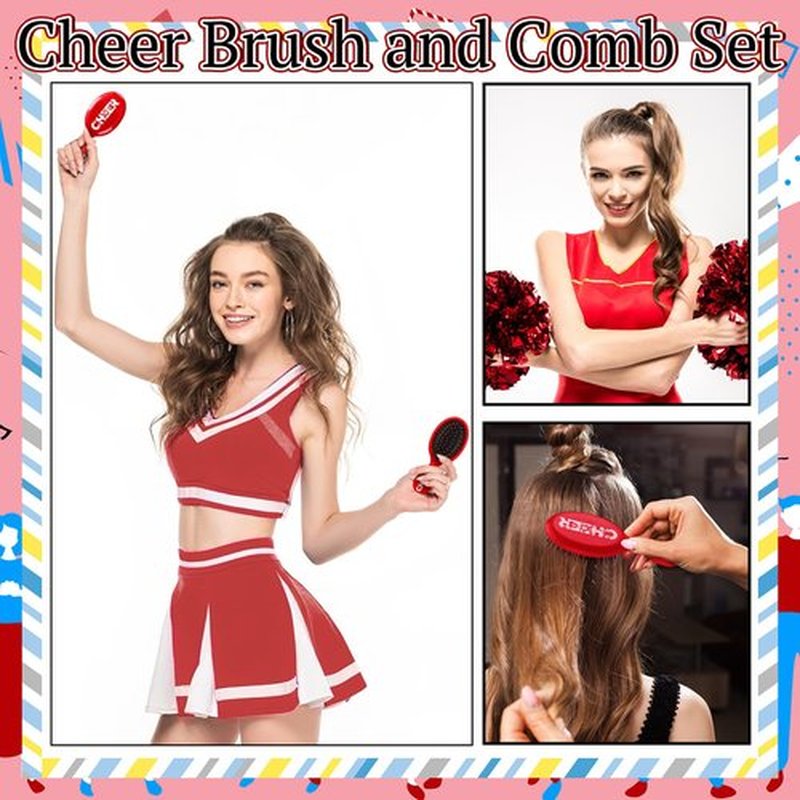 SiliFine 20 Pack Cheer Mini Hair Brushes Bulk Cheer Gifts Bulk for Team Detangling Hair Brushes Plastic with Bristles for Cheerleader Team Sport Valentine Gifts for Women(Red)