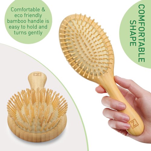 Bamboo Bristle Hair Brush for Women, Men, Kids; Dry and Wet Detangling Hair Brush Gently Enhances Shine, Smooths Frizz and Prevents Breakage in Fine and Straight, Thick and Curly Hair (oval)