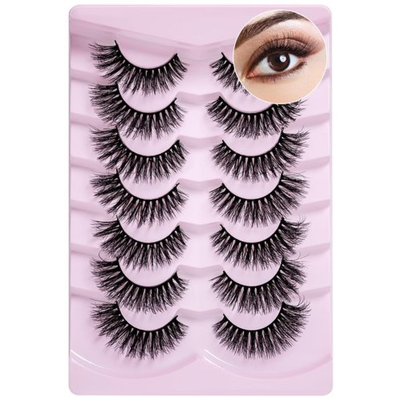 PAVONNE Cat Eye Lashes Wispy Fluffy, 8D Faux Mink 12-18MM (7 Pairs) - Dramatic Volume, Waterproof Lightweight, Daily & Party Wear, Reusable (B Curl)