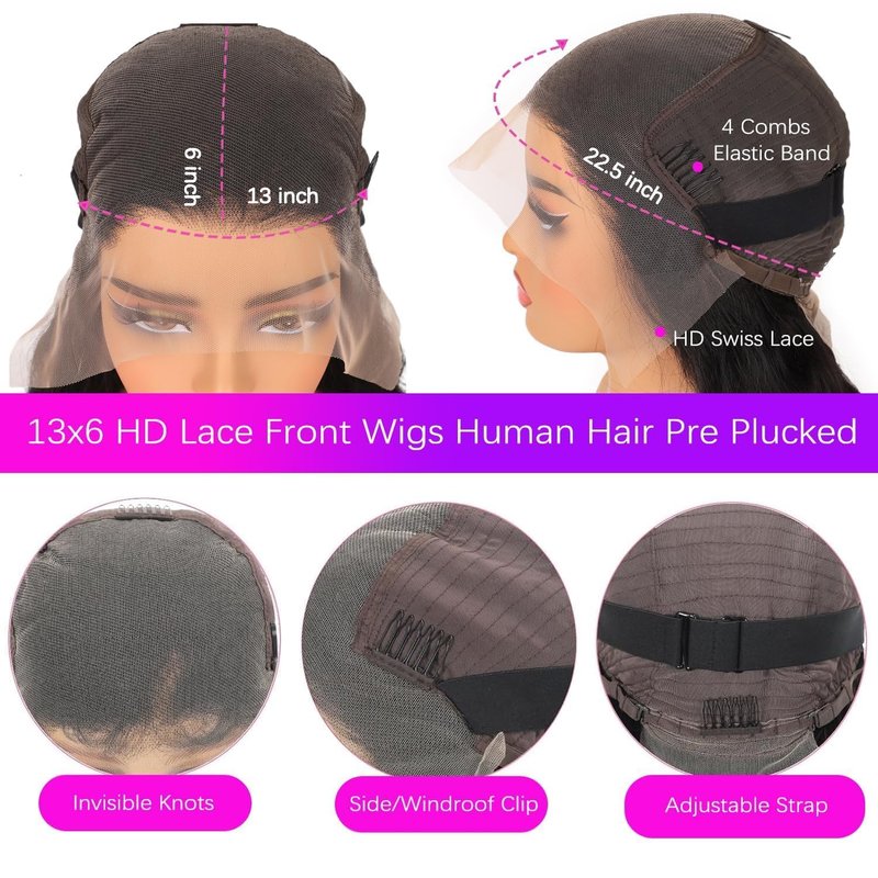 UDJLH 13x6 Deep Wave Lace Front Wigs Human Hair Curly Human Hair Wig for Women Deep Curly HD Lace Frontal Wigs Glueless Pre Plucked with Baby Hair Natural Color (20 Inch-10A)