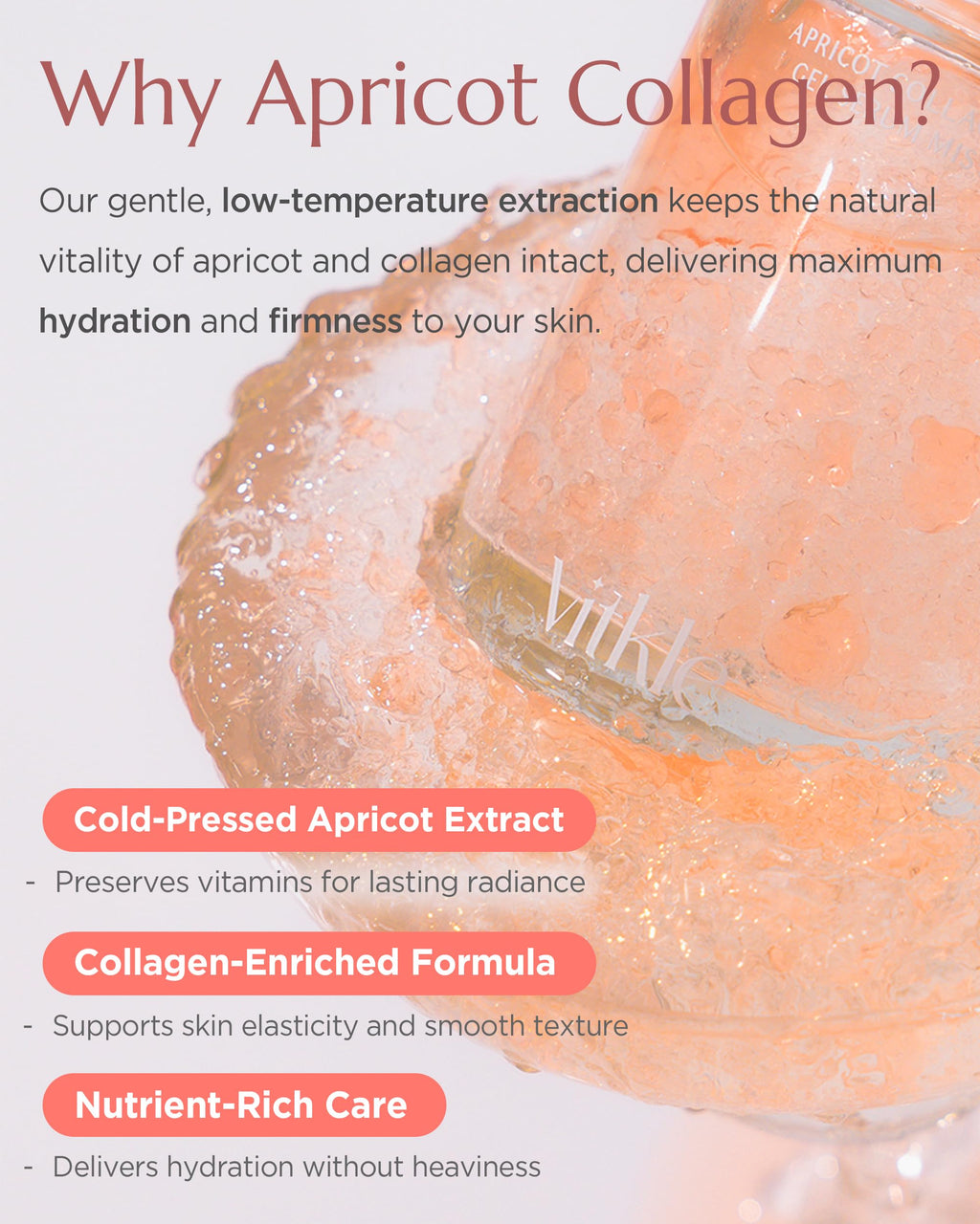 Vitkle Apricot Collagen Gel Serum Mist - Korean Face Moisturizer French Patented with 8-Layer Hyaluronic Acid, Bakuchiol, Adenosine for Hydration Glow Firming Anti-Aging Spray, 3.38 fl.oz.