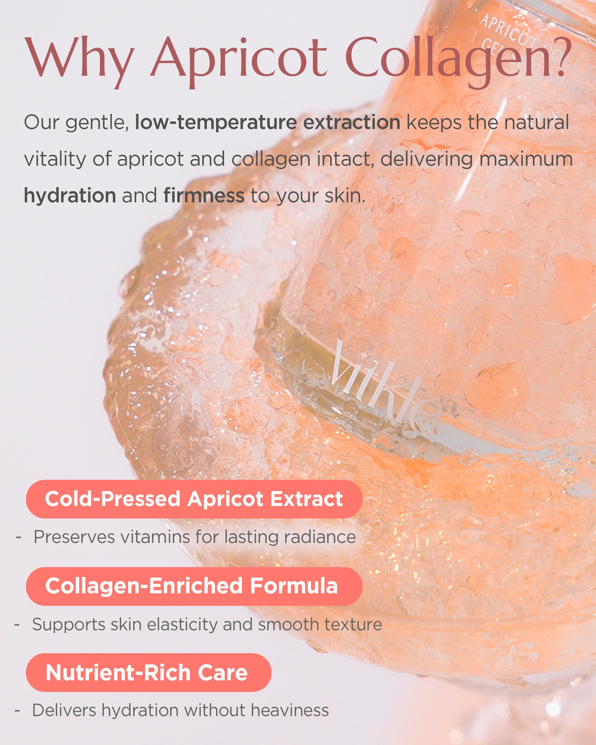 Vitkle Apricot Collagen Gel Serum Mist - Korean Face Moisturizer French Patented with 8-Layer Hyaluronic Acid, Bakuchiol, Adenosine for Hydration Glow Firming Anti-Aging Spray, 3.38 fl.oz.