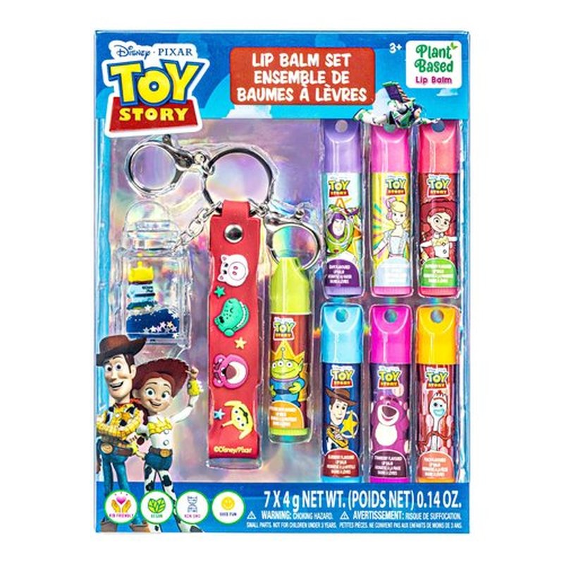 Townley Girl Toy Story 7 Pack Lip Balm with Keychain, Plant Based Lip Balm for Boys and Girls, Kids Chapstick
