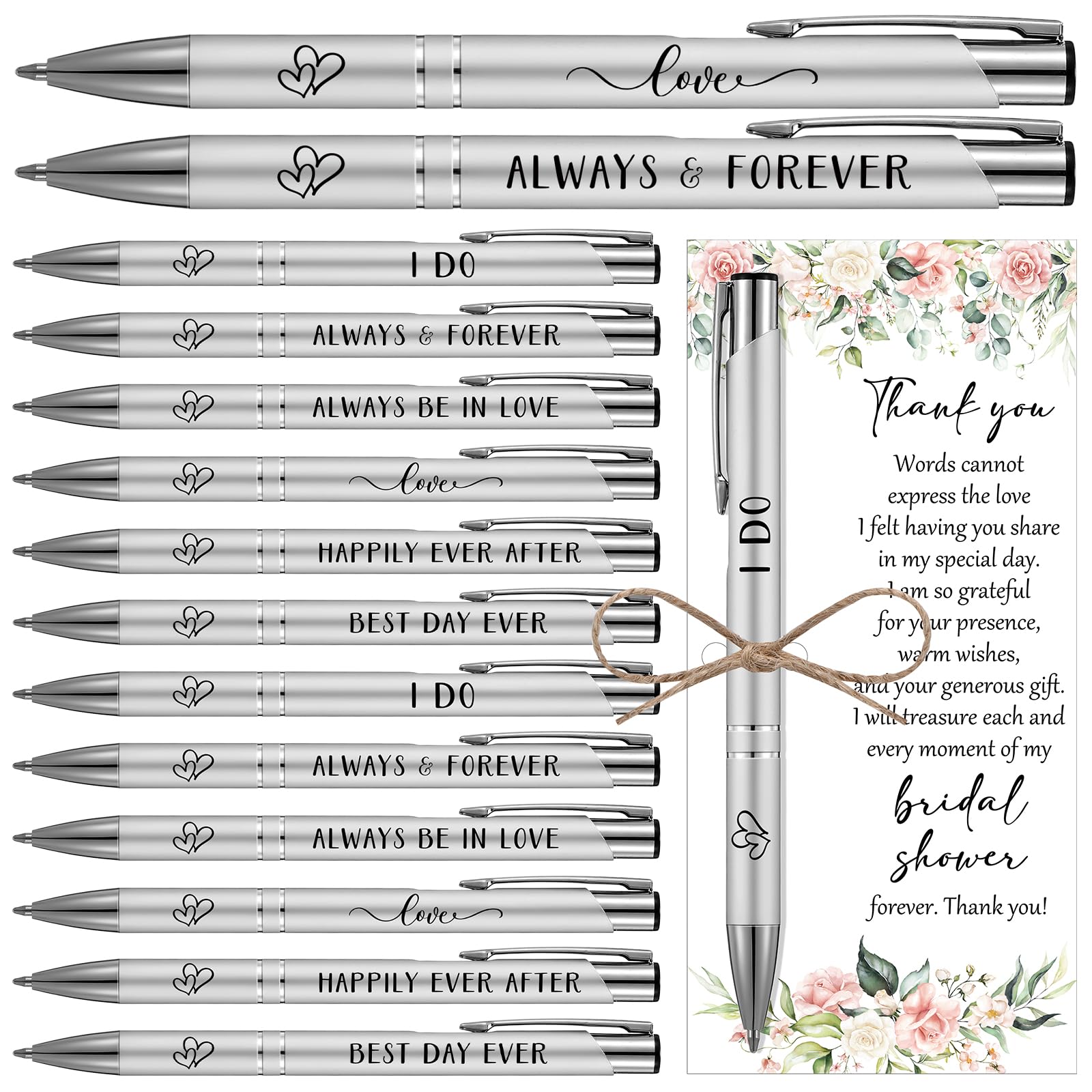 Chiisong 50 Sets Bridal Shower Favors for Guests Wedding Pens Bulk with Thank You Cards Bridal Shower Retractable Ballpoint Pen for Guest Gifts Game Prizes Wedding Souvenirs (Floral)