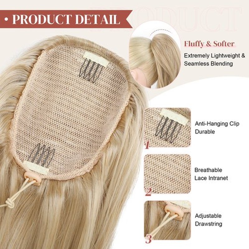 LONAI Ponytail Extension for Women,18 Inch Layered Wavy Pony Tail Hair Extensions, Natural Drawstring Ponytail Synthetic Hairpiece for Daily Wear (Brown with Blonde Highlights)
