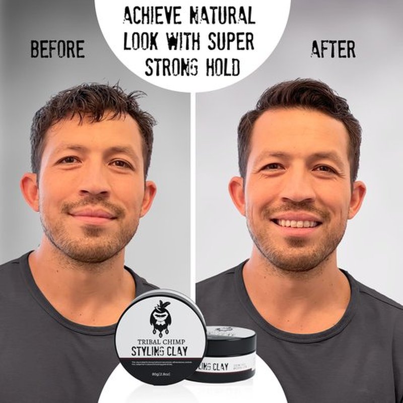 Tribal Chimp Hair Styling Clay – Super Strong Hold Matte Clay for Men & Women, Non-Sticky, Textured, Instant Volume & Thickening, Ideal for all Hair Types, Citrus Scent, 80g