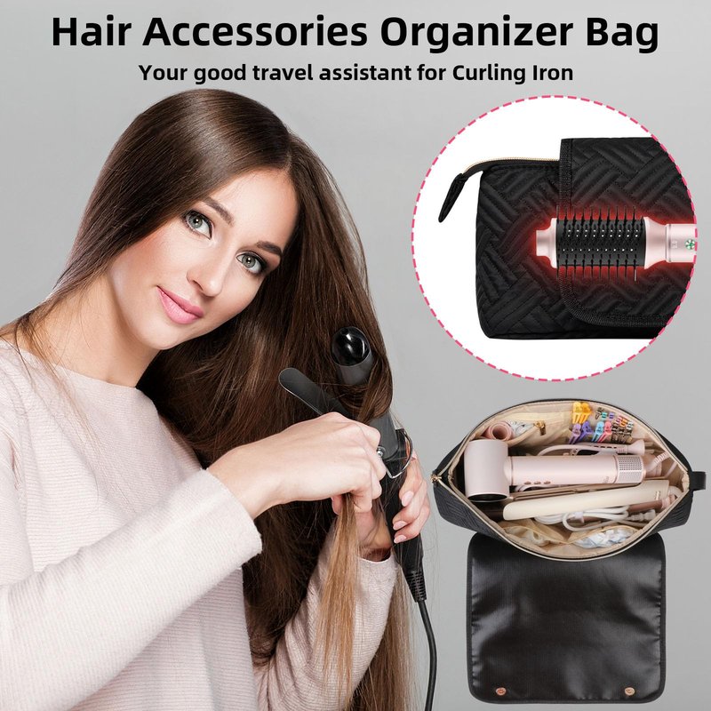 Veirdro Hair Tools Travel Bag with Heat Resistant Mat, Portable Hair Tool Organizer Travel Carrying Case for Straightener, Flat Iron, Curling Iron, Hair Dryer& Hair Styling Accessories Women (Black)