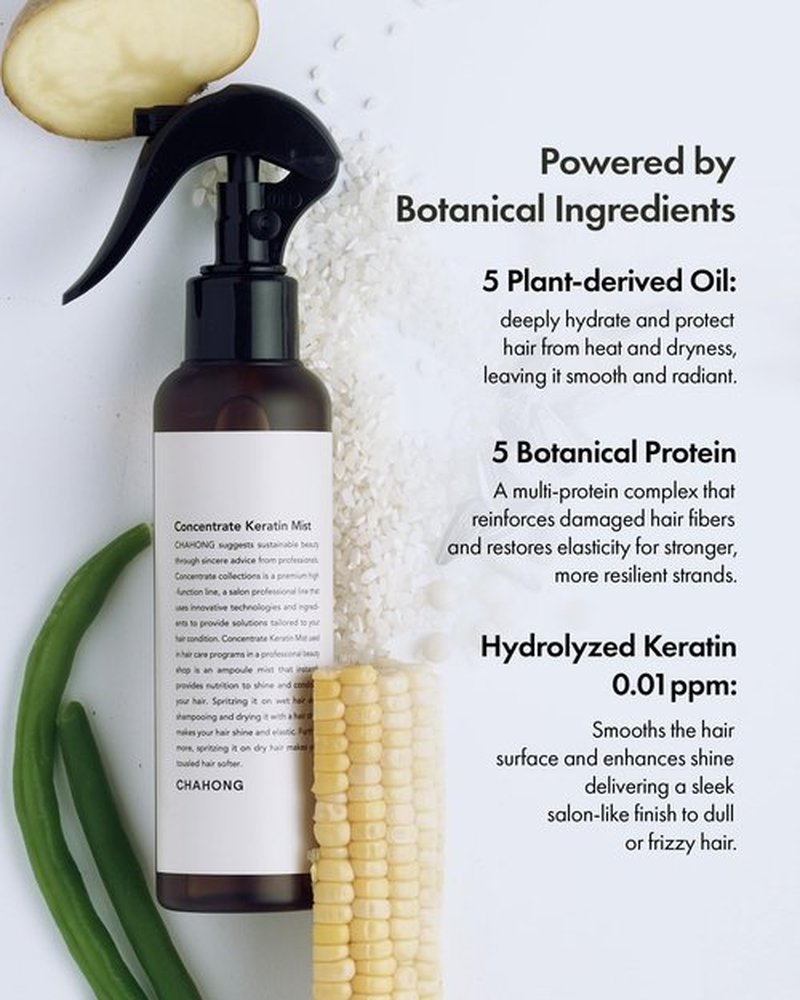 CHAHONG Keratin Hair Repair Mist for Dry Damaged Hair, Professional Salon Keratin Leave-in Spray, Lightweight, Non-Greasy, Adds Shine & Elasticity, Heat & Humidity Defense, Easy to Wash 150ml / 5 oz