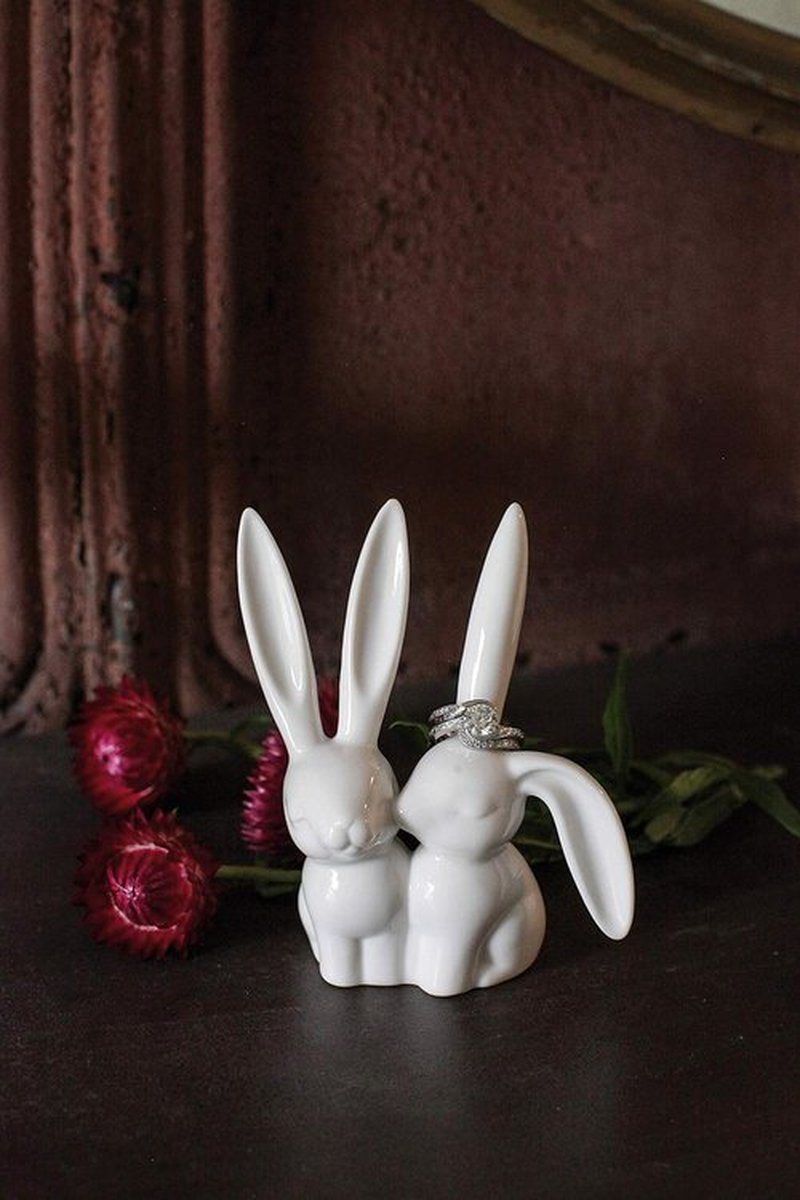 Creative Co-Op Ceramic Bunny Rabbits Ring Holder - Charming Jewelry Organizer | Cute Home Decor