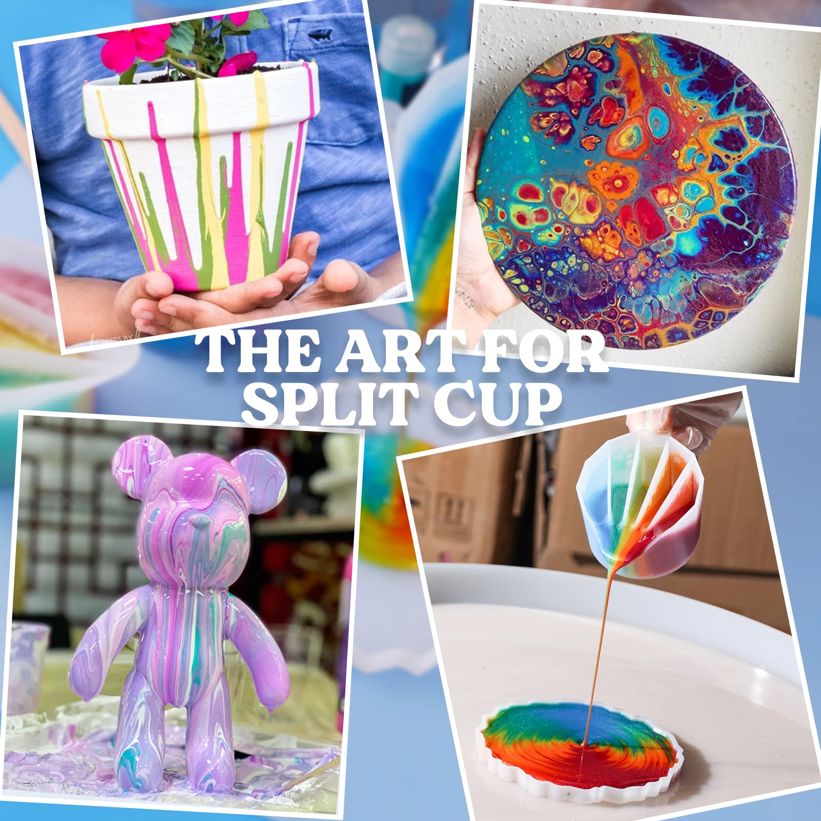 LET'S RESIN Silicone Split Cups,4Pcs Thicken&Reusable Resin Mixing Cups with 2-5Channels,Dividers Paint Supplies,Fluid Art for Resin Crafts,Acrylic Paint Pouring,Drawing, White