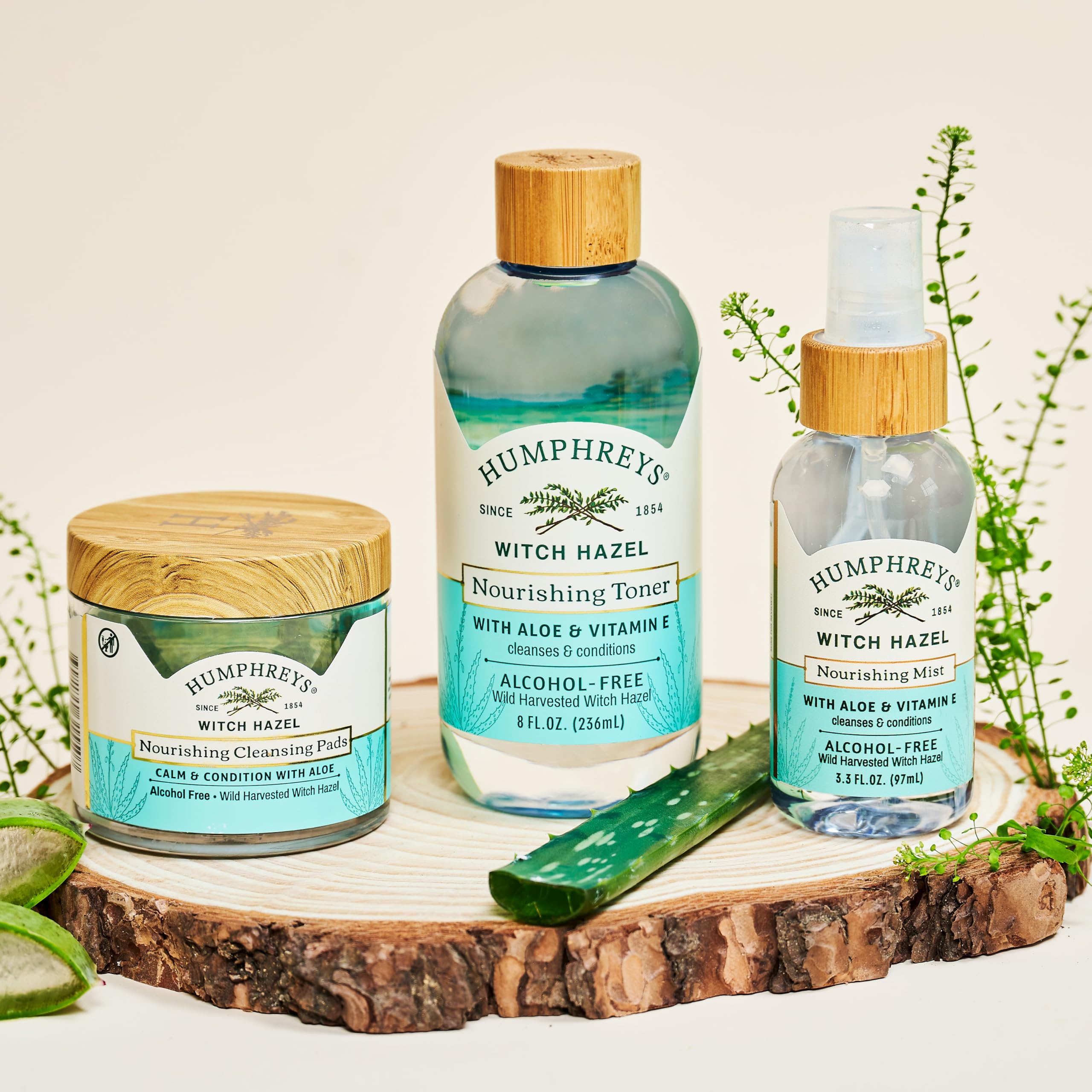 Humphreys Witch Hazel Nourishing Cleansing Pads | Wild Harvested Witch Hazel & Aloe | Hydrating, Natural Alcohol-Free Formula | 60 Rounds