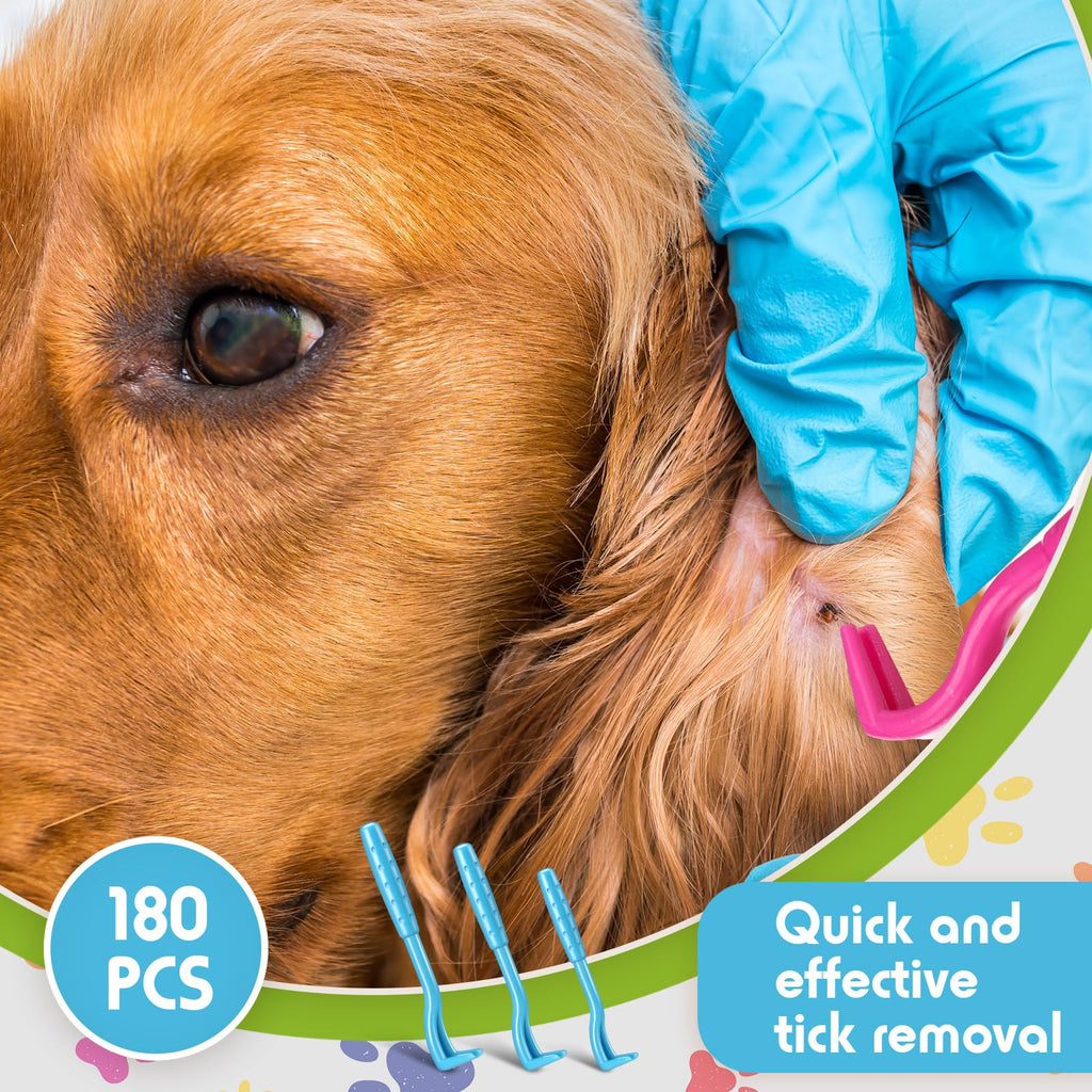 Qualirey 180 Pcs Tick Remover Tool for Dogs and Cats Tick Removal Twister Tweezers for Head and Body, 3 Sizes (Blue, Green, Orange, Rose Red)
