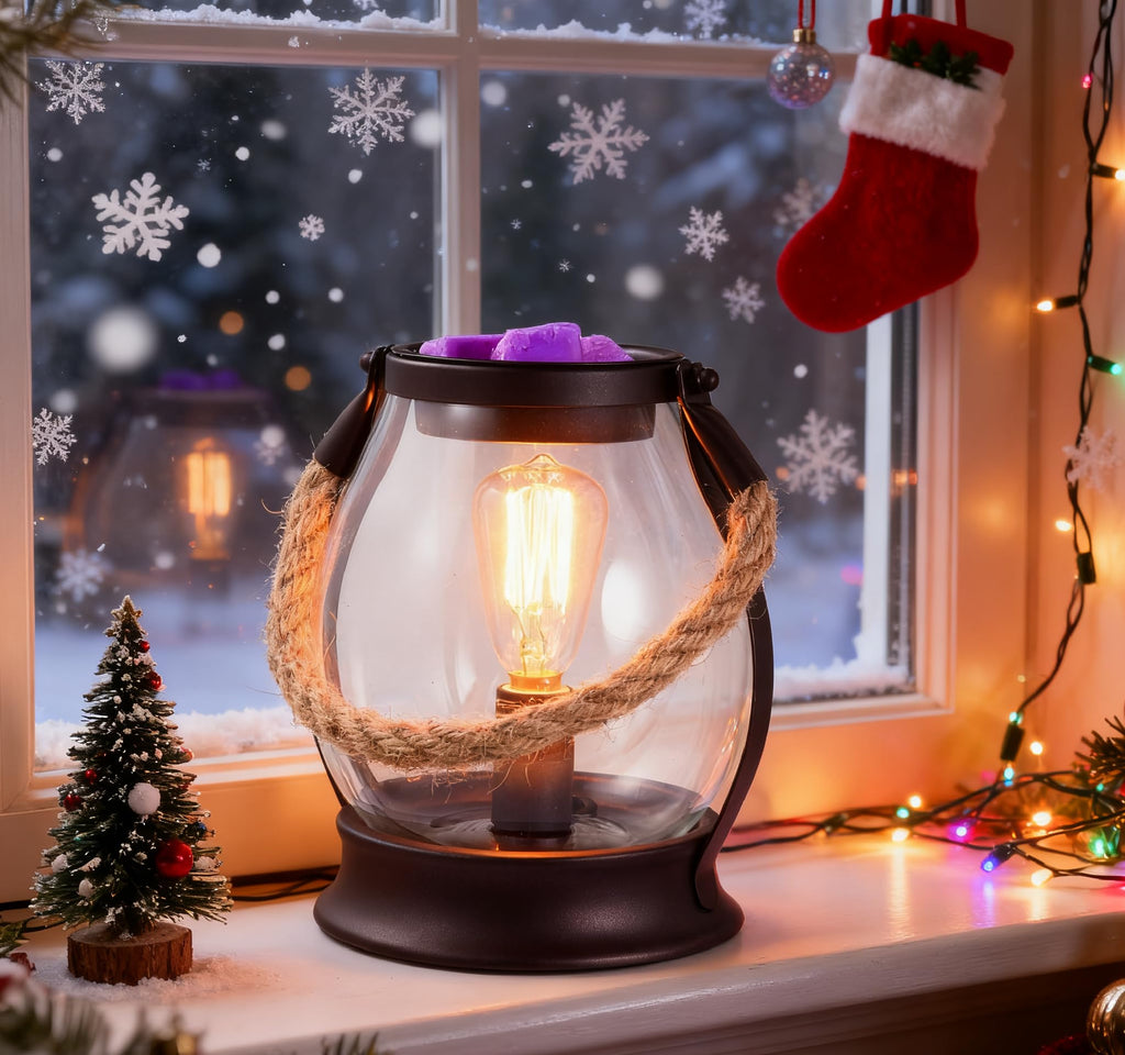 ORJG Electric Wax Melt Warmer, Farmhouse Wax Warmer with Twine Handle & Edison Bulb, Flameless Oil Burner for Scented Wax, Retro Decor Night Light for Home – Ideal Gift for Women Family