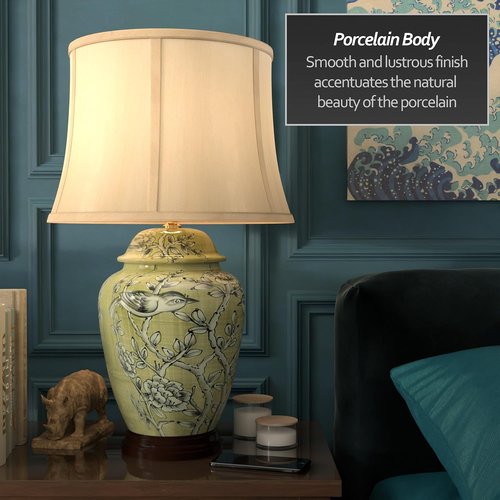 Red Lantern Jade Green Birds and Flowers Lamp - Elegant 25-Inch Design for Home Decor