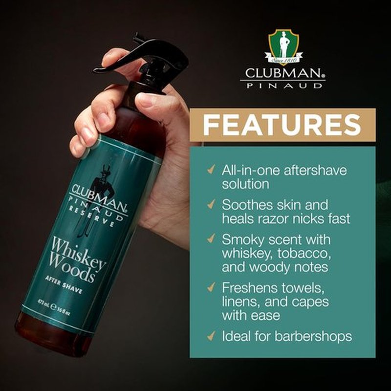Clubman Reserve After Shave Spray - Whiskey Woods Scent, Long-Lasting Fragrance for Men, 16 fl oz