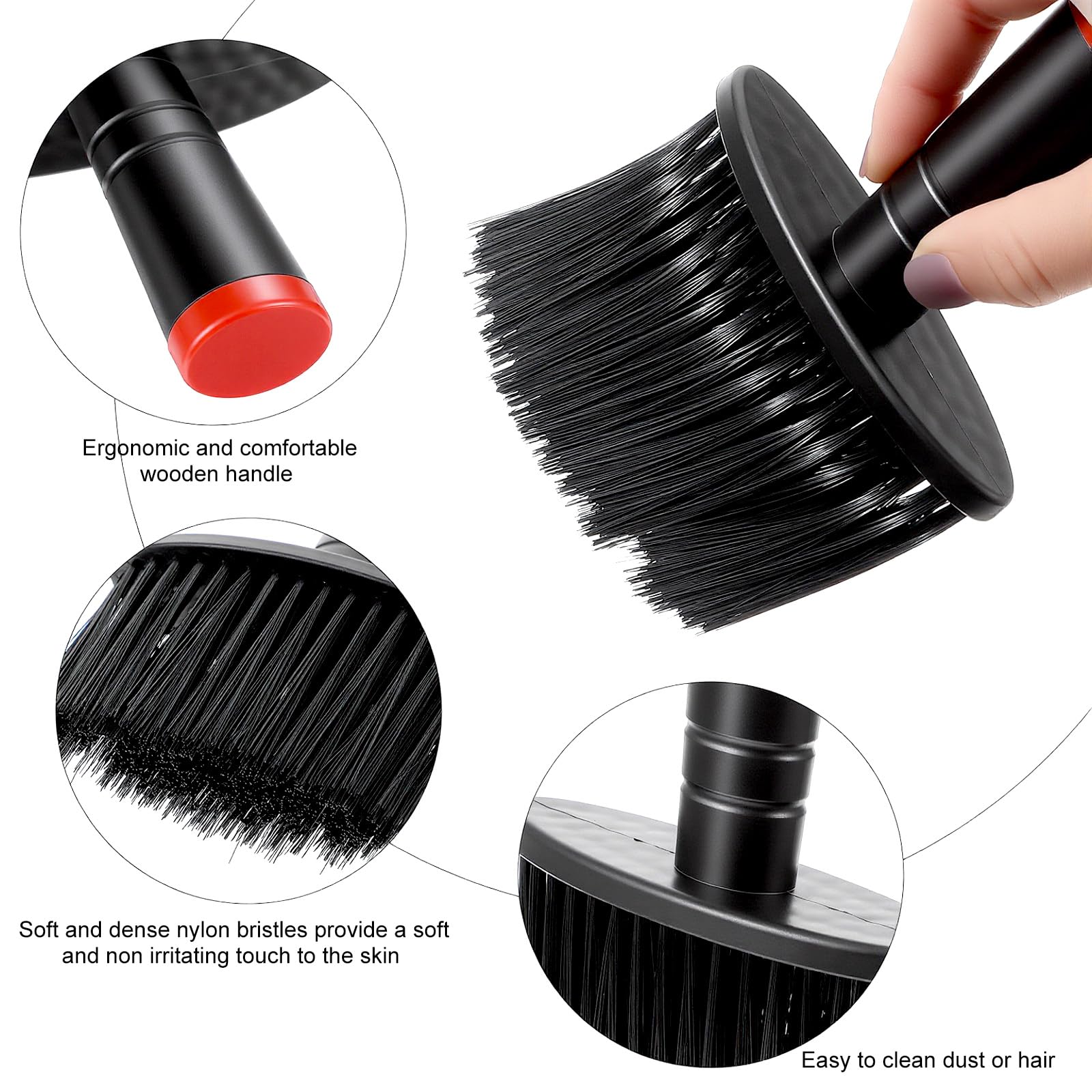 2 Pack Neck Duster Black Soft Barber Brush, Professional Hair Cutting Brush Barber, Face Cleaning Hairbrush with Plastic Handle Grip for Hair Cutting and Home Use