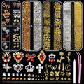 TsMADDTs Nail Charms and Gems Kit, 4 Boxes Gold Nail Charms, Gems, Flat Black Rhinestones and Beads with Manicure Tools, 3D Cross Charm Professional Art Design Tool for DIY Manicure at Home, Salon