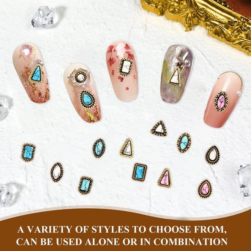 60 Pcs Turquoise Nail Charms Western Cowboy Nail Gems Charms 30 Styles Available, Western Retro, Suitable for Jewelry Making, Mobile Phone Cases, Pendants (White, Blue, Green, Pink)