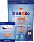 CoreTex Sun X 50 SPF Broad Spectrum Sunscreen Packets with Resealable Travel Bag - Pack of 15 Paraben, Oxybenzone, Octinoxate, & Oil Free Sunscreen - Water Resistant Up to 80 Minutes