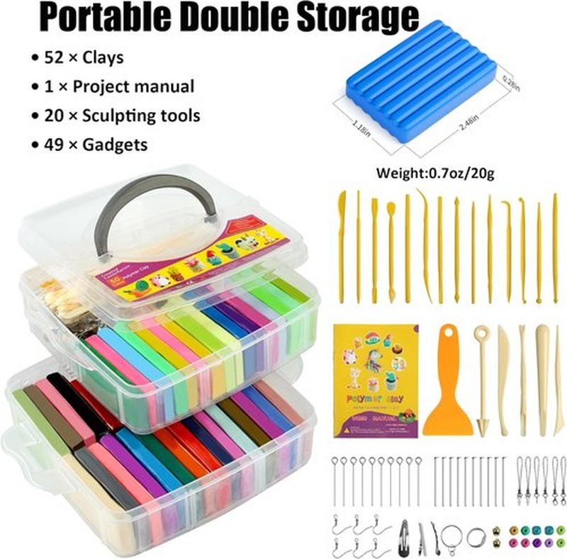 Polymer Clay 52 Colors Set - Non-Sticky Oven Bake Modeling Clay with Sculpting Tools | Perfect Gift for Kids and Artists