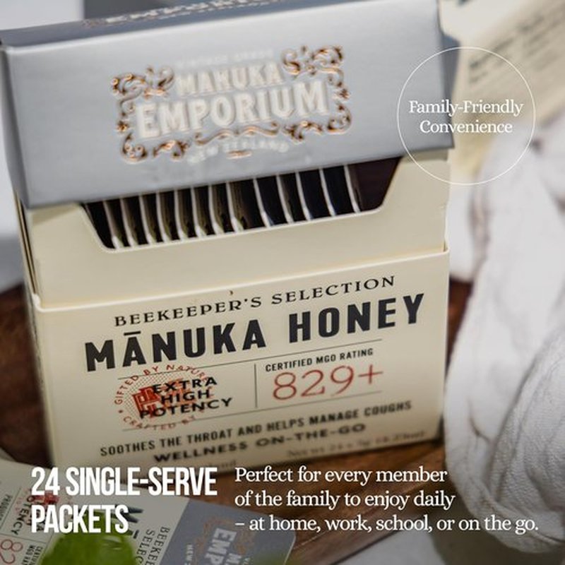 Manuka Emporium Raw Manuka Honey Packets MGO 829+ - 24 x 0.18oz | Premium Monofloral New Zealand Honey for Vitality & Immune Support
