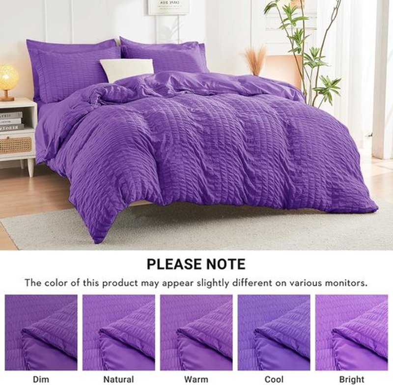 HYMOKEGE Twin Comforter Set - Luxury 5-Piece Bedding Set in Bright Purple | All-Season Seersucker Design
