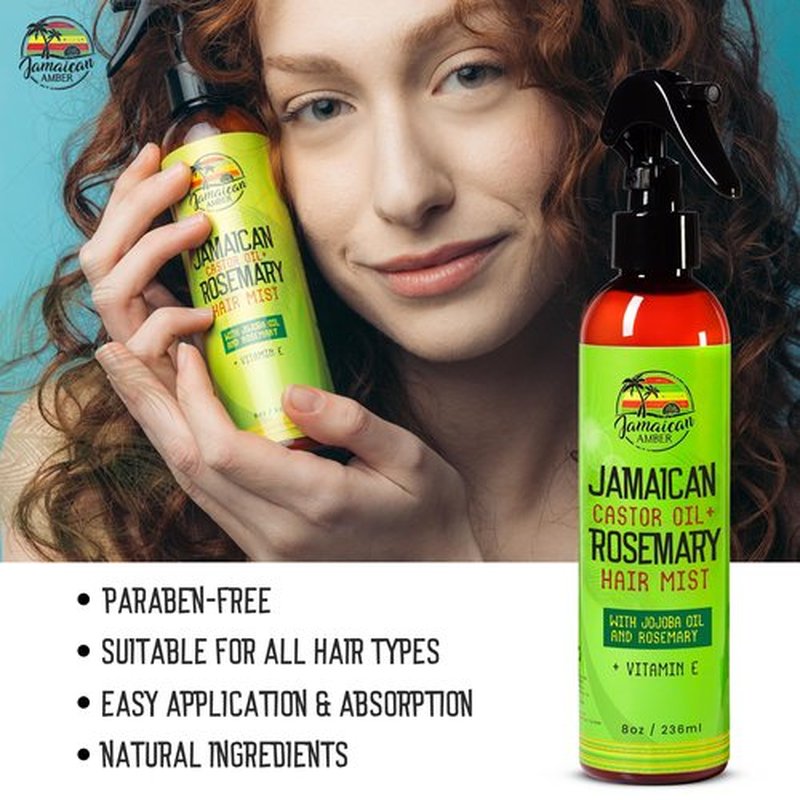 JAMAICAN Ambre Leave in Hair Mist - 8 fl oz / 236 ml - Strengthening Hair Spray, Detangles Knots, Refreshes Scalp, Instant Hydration, Hair Strength - Nourished Hair Scalp with Rosemary & Castor Oil