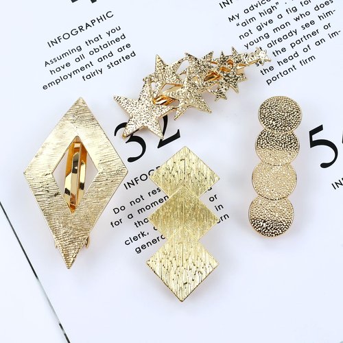 Dizila 8 Pieces Simple Rectangular Oval Star Gold Metal French Hair Barrettes Automatic Spring Snap Hair Clips Clamps Grips Accessories for Women Girls