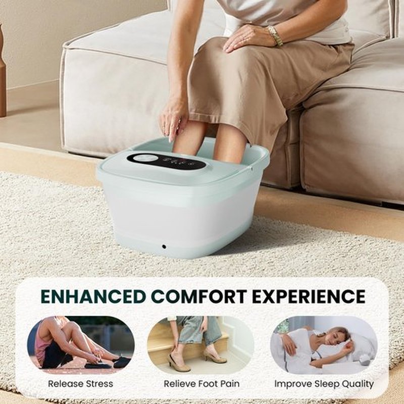 Snailax Collapsible Foot Spa with Heat, Foot Bath Massager with 8 Massage Rollers, Temperature Control, Bubbles, Pumice Stone, Foot Soaking Tub, Pedicure Foot Spa (Green)