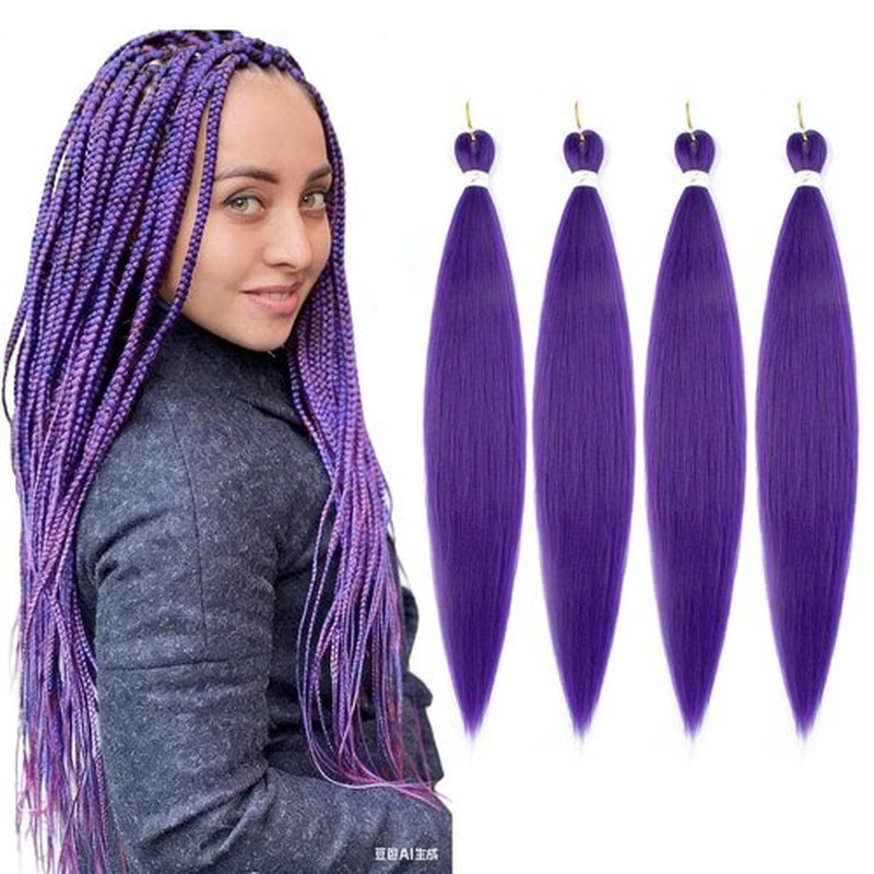 Purple Braiding Hair 26 Inch 4 Packs Pre Stretched Braiding Hair Extension For Braids Hot Water Setting Yaki Synthetic Crochet Braiding Hair