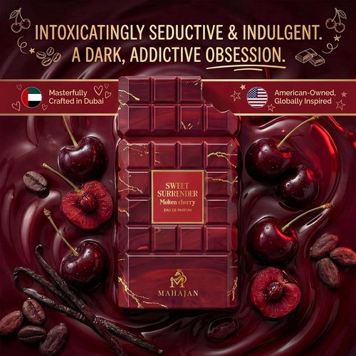 Mahajan Sweet Surrender Molten Cherry Eau de Parfum - Juicy Cherry Vanilla Gourmand with Warm Coffee | Seductive Luxury Fragrance (3.4 oz)