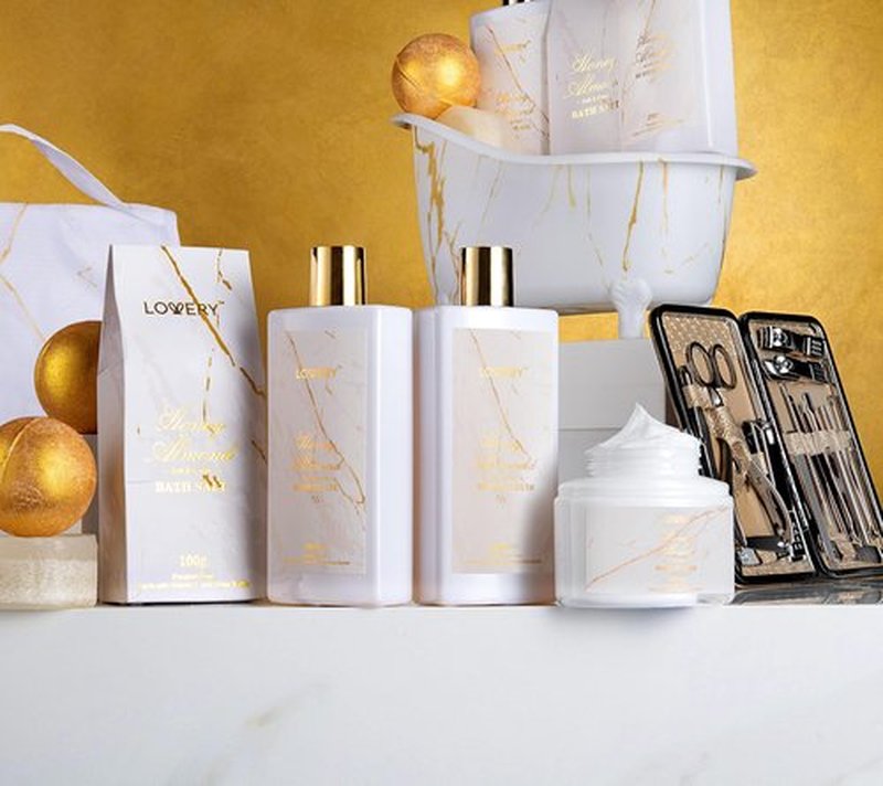 Gifts for Mom, Gift Basket, Spa Gifts For Women, 31Pc Self Care Kit, Stress Relief Gift, Birthday, Thank You, Honey Almond Bath and Body Gift - Toiletry Bag, Nail Kit, Bath Bombs & More