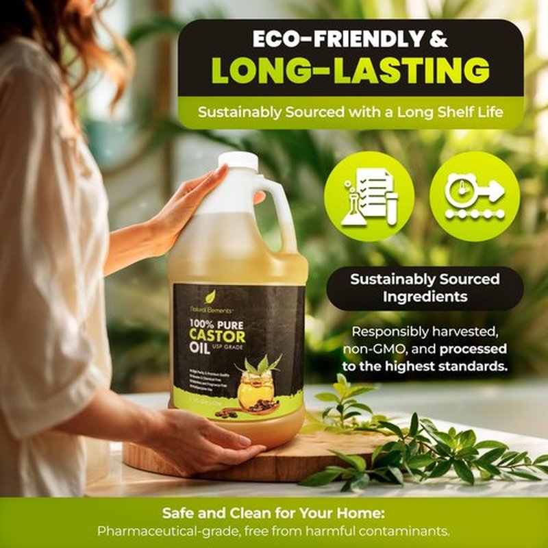 Natural Elements 100% Castor Oil USP Grade | Cold Pressed | Hexane Free | High Purity, Premium Quality