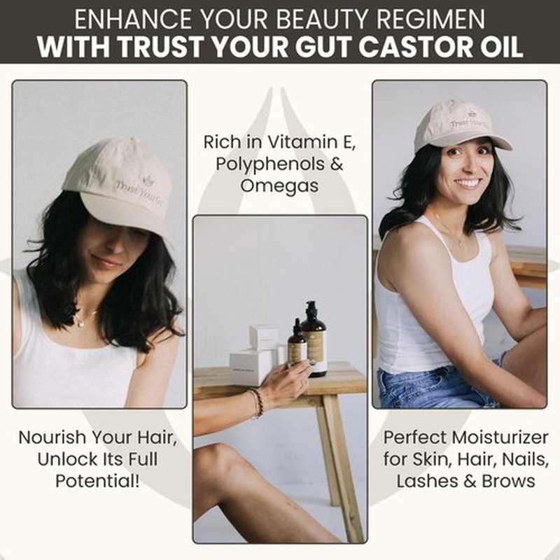 Trust Your Gut Organic Golden Castor Oil, 100% Pure Cold-Pressed Hexane-Free Extra Virgin Oil for Colon Cleansing, Gut Wellness, Skin Care, Healthy Nails & Hair Growth - 4 oz