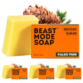 Beast Mode Soap for Men, Paleo Pine, 4-Bar Pack – Natural Grass-Fed Tallow Bar Soap, Exfoliating Sand Blend, Handcrafted, Non-Toxic