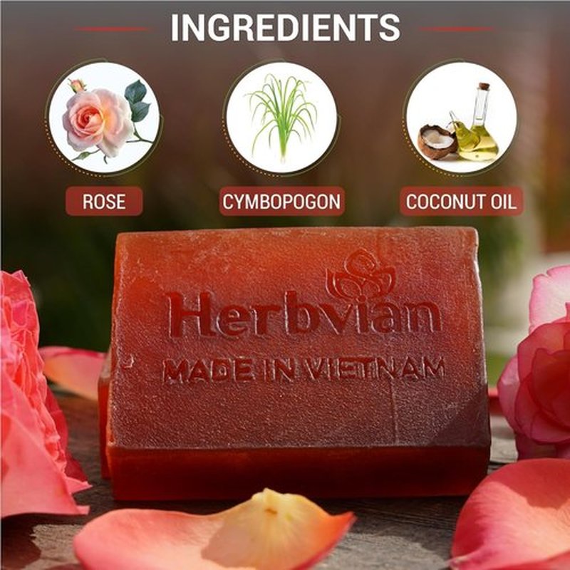 Skiennix Rose Herbal Soap Bars - Moisturizing Bath & Face Cleanser | 2 Pcs with Cymbopogon & Lonicera Scent