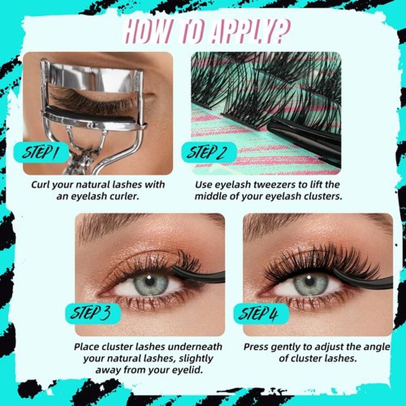 AMZGIRL LASH Midnight DIY Lash Extension Kit, 144 pcs Eyelash Clusters Kit Lash Bond and Seal, Lash Glue Remover and Applicator for Individual False Eyelashes Kit Lash Extensions(D-Mix 8-16mm Kit)