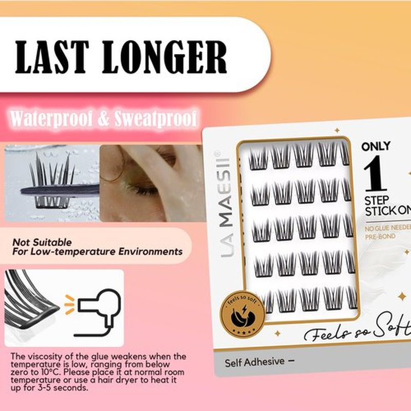 LA MAESII Self Adhesive Lash Clusters, Press-On Lashes No Glue Needed Pre Glued Eyelash Clusters Wispy Cluster Lashes,Individual Lash Kit, ULTRA-THIN&LIGHT Reusable No Residue(SA04)