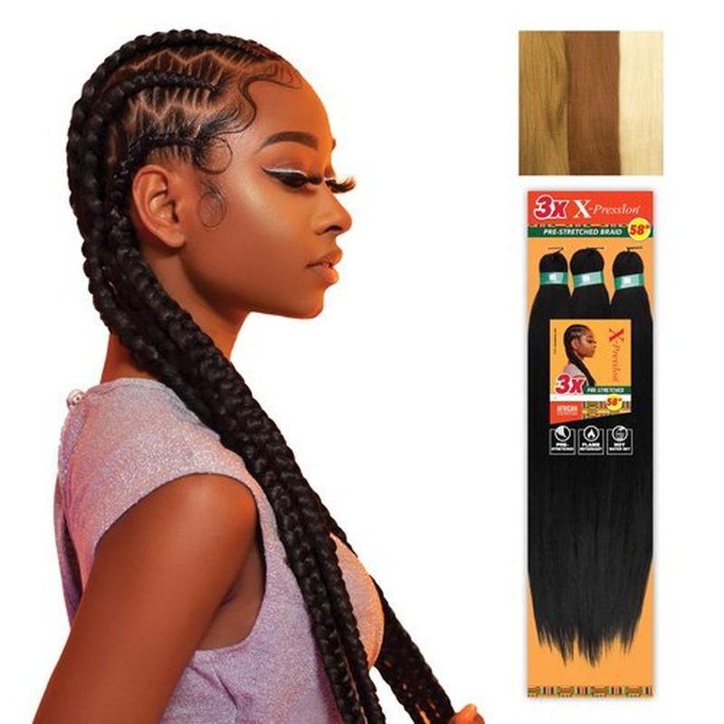 Sensationnel X-pression prestretched braiding hair - 3x braid 58 inch all kanekalon flame retardant synthetic braid for box braids and twists (1 pack, 27/30/613)