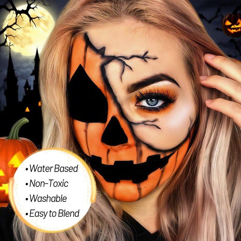 YBUETE Orange Water Based Face Body Paint, 2.37 OZ Large Tube Full Coverage Face Paint for Tiger Pumpkin Cosplay, Washable Orange Body Painting Cream for Adult Carnival Halloween SFX Makeup
