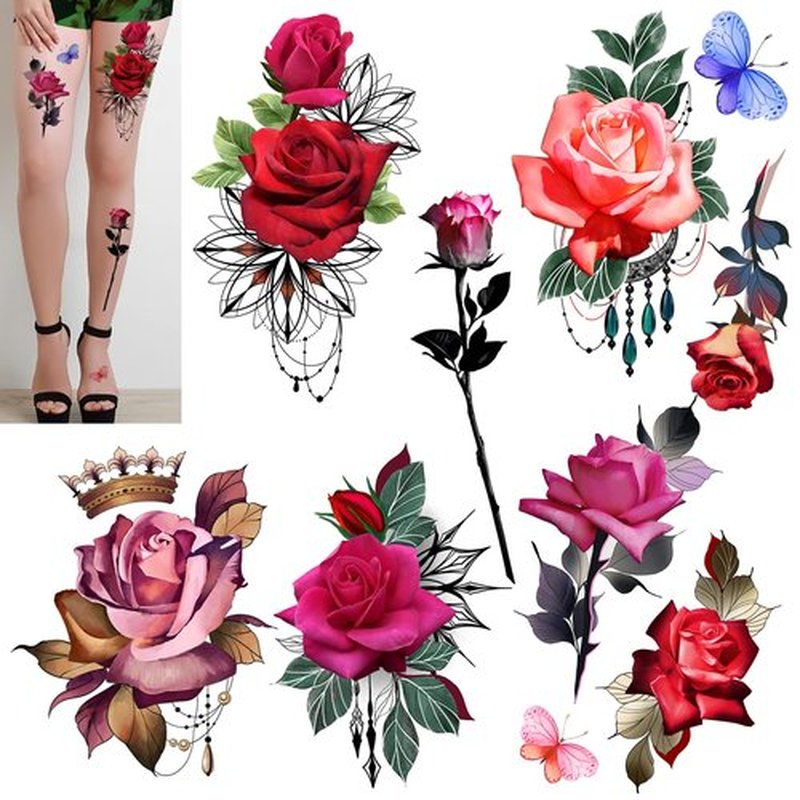 ROARHOWL Stunning rose flower temporary tattoos for women, largerose tattoo set (Rose 1)