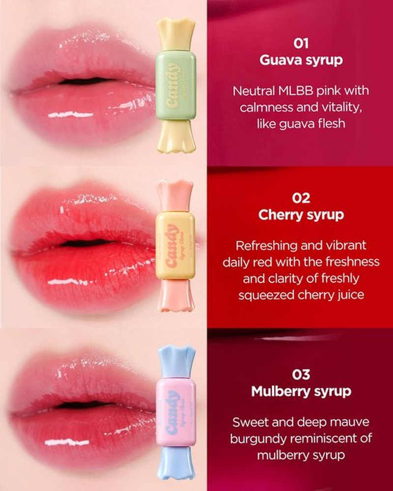 THESAEM Saemmul Candy Syrup Gloss - 02 Cherry Syrup Daily Red - Korean Plumping Lip Gloss Syrup Shine Volume Layer - High-Gloss Moisturizing with Candy-Like Finish, 0.2 fl.oz.