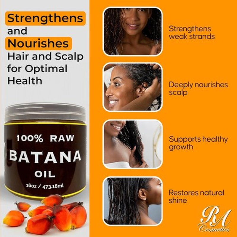 RA Cosmetics 100% Natural Unrefined Batana Hair Oil - Nourishing Moisturizer for Healthy Hair, 16 oz | Repair Damaged Hair