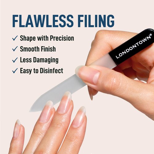 LONDONTOWN Get Strong Nail Hardener & Blue Glass Nail File Duo - Nail Strengthening Growth Treatment for Damaged Nails w Double Sided Nail Care Tool, .40fl oz