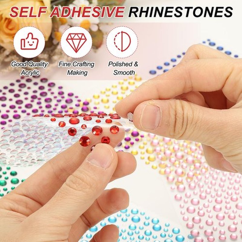 PATIKIL 2090 Pcs Acrylic Gem Sticker, 4 Size 3/4/5/6mm Self Adhesive Rhinestones Face Gem Stones Bling Jewelry for Nail Art Craft Clothes DIY Makeup Decoration Party, Dark Green