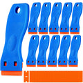10 Plastic Razor Blade Scraper, 100 Pcs Blades, Remove Label Decal Tool for Stickers, Gaskets and Paints on Window Car Glass