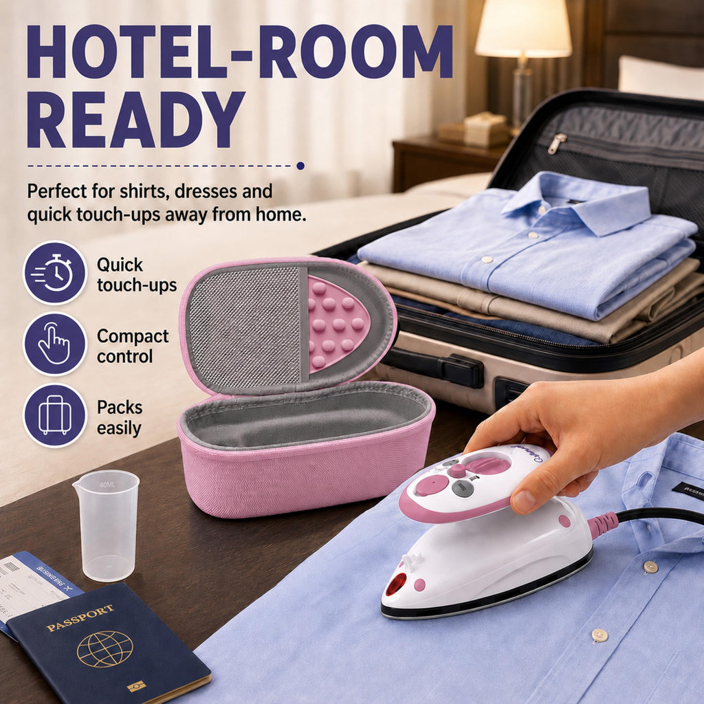 The Quilted Bear Premium Mini Steam Iron for Quilting and Travel, Pink